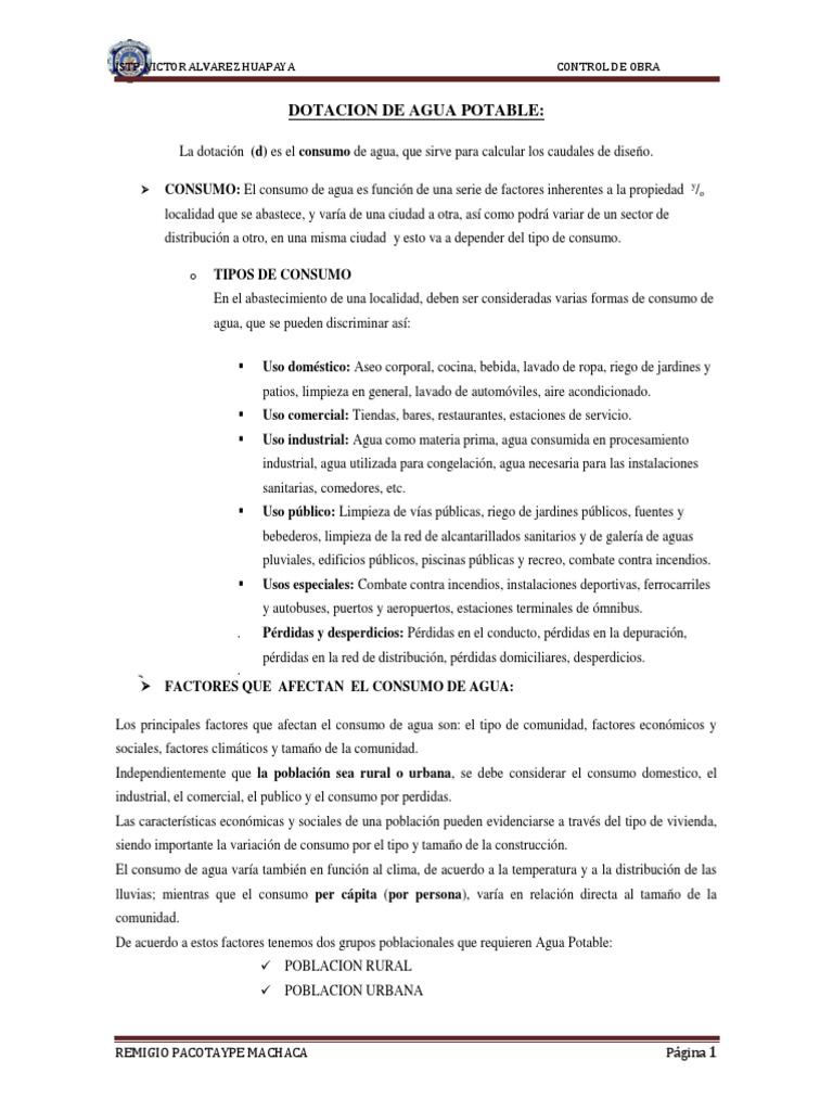 Dotación de Agua Potable por Población | PDF | Consumo (economía ...