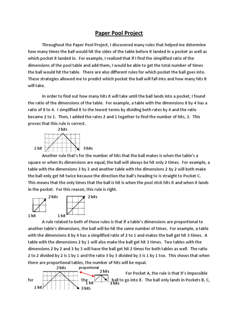 Paper Pool Report | PDF | Pool (Cue Sports) | Ratio