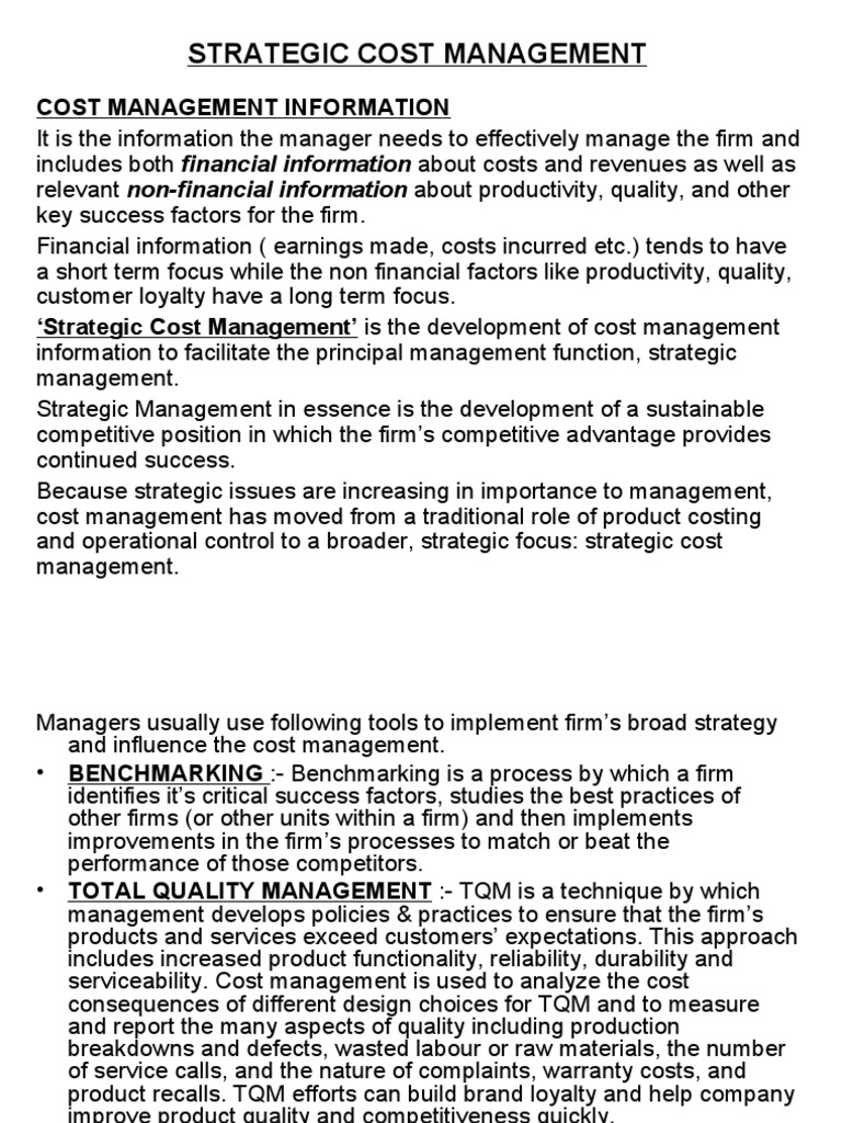 Strategic Cost Management Overview | PDF | Cost Accounting | Business ...