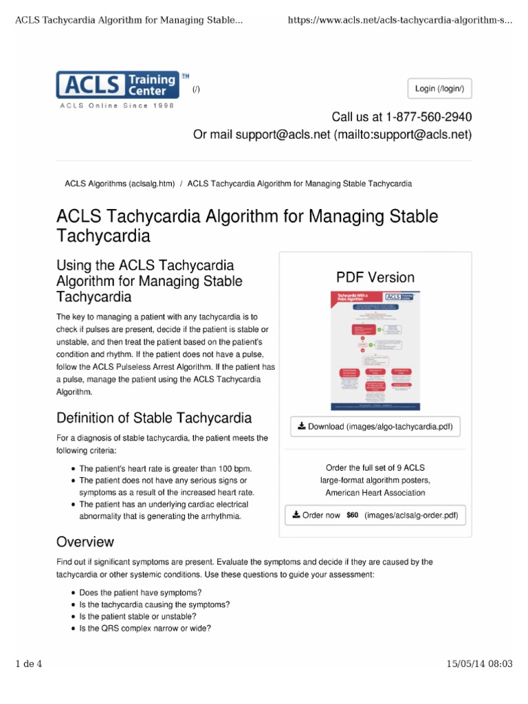 ACLS Tachycardia Algorithm For Managing Stable Tachycardia | PDF ...