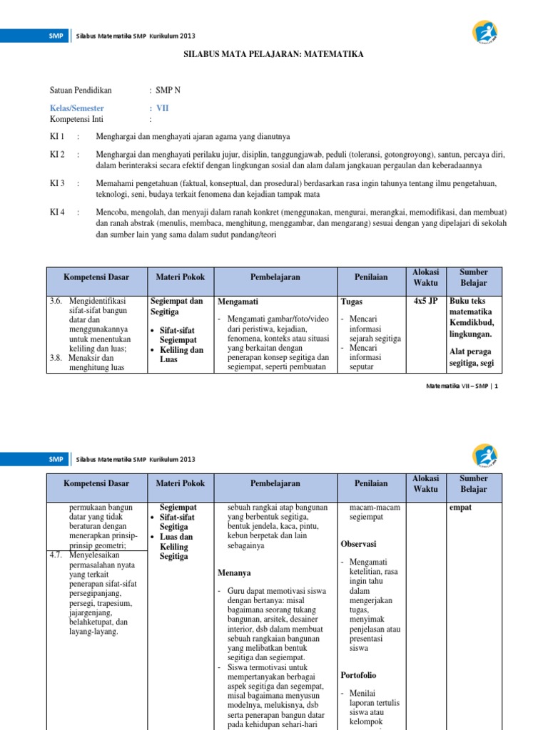 Silabus Matematika Smp Dan Sma Kumpulan Informasi