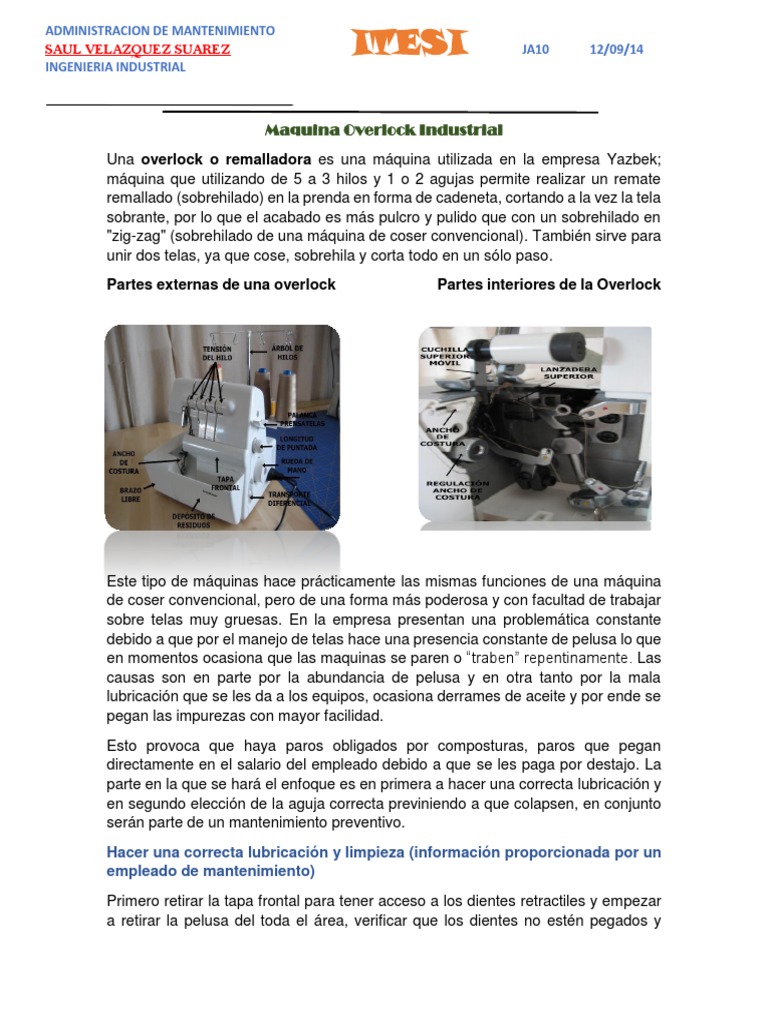 Mantenimiento y Partes de Overlock Industrial | PDF