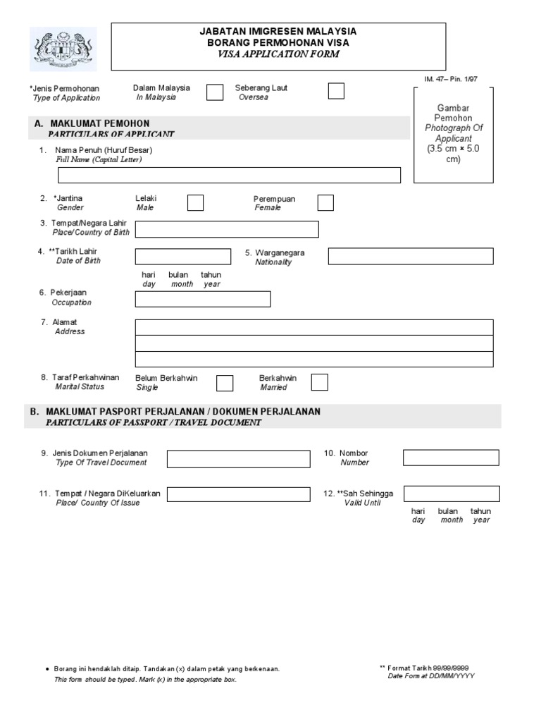 Malaysian Visa Form