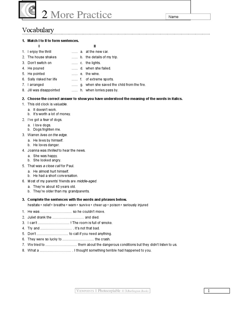 Unit 2 Vocabulary and Grammar Practice | PDF | Grammar | Linguistics