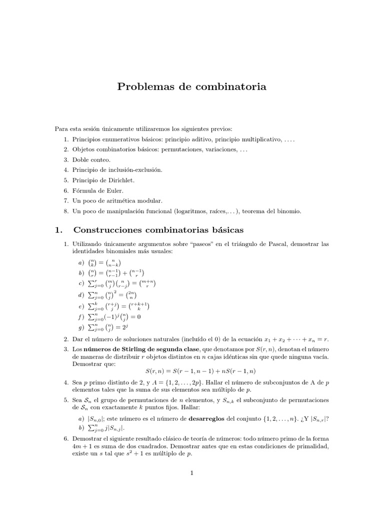 Problemas de Combinatoria y Conjuntos | PDF | Conjunto (Matemáticas ...