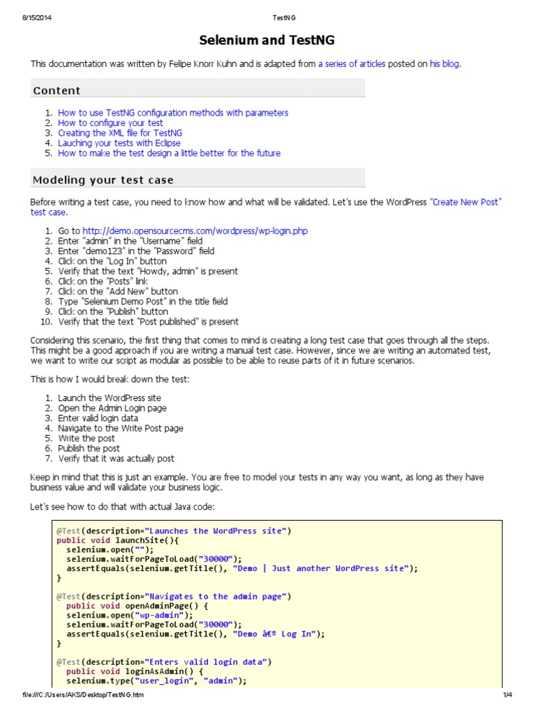 Selenium and TestNG PDF Selenium (Software) Login