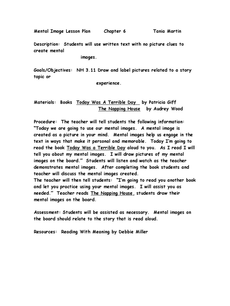 6 Mental Image Lesson Plans | PDF