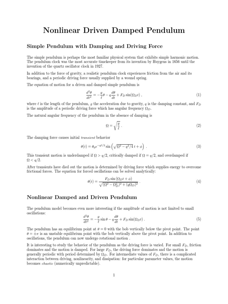 Damped Pendulum Equation PDF Mechanics Classical Mechanics