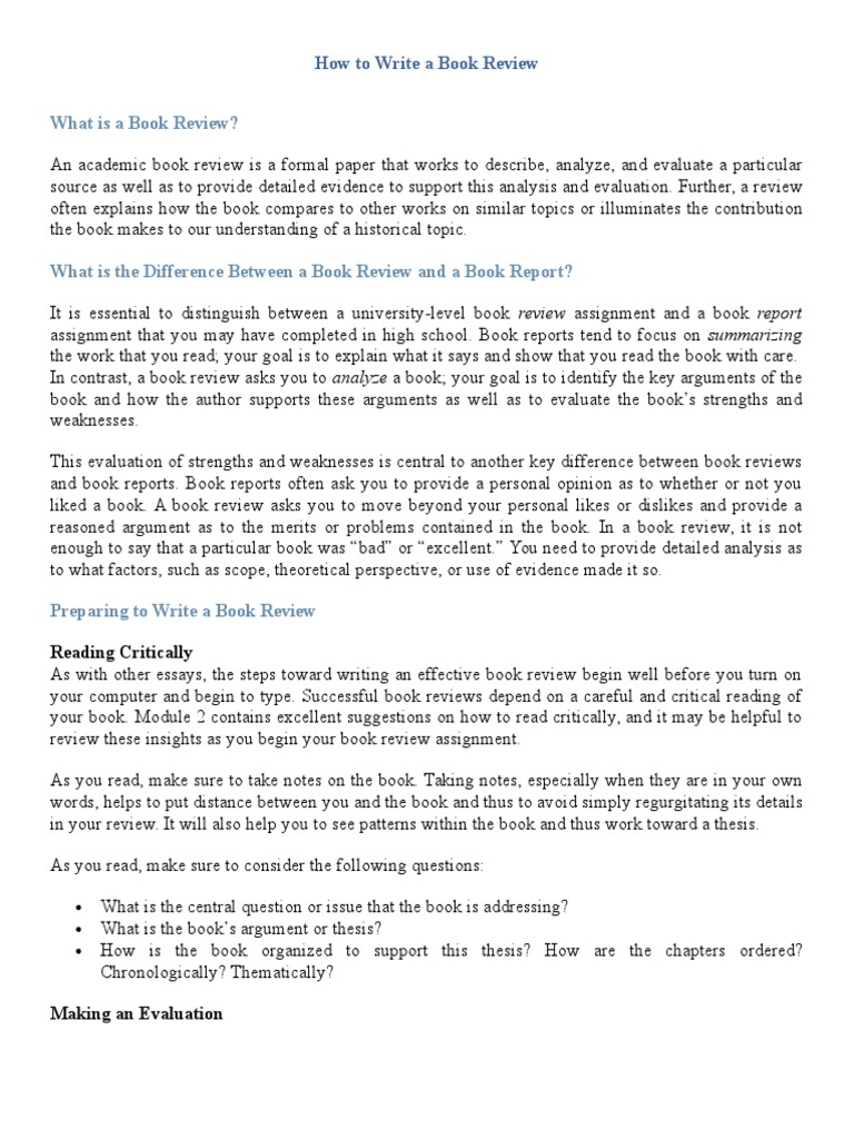 How To Write A Book Review PDF Thesis Evaluation