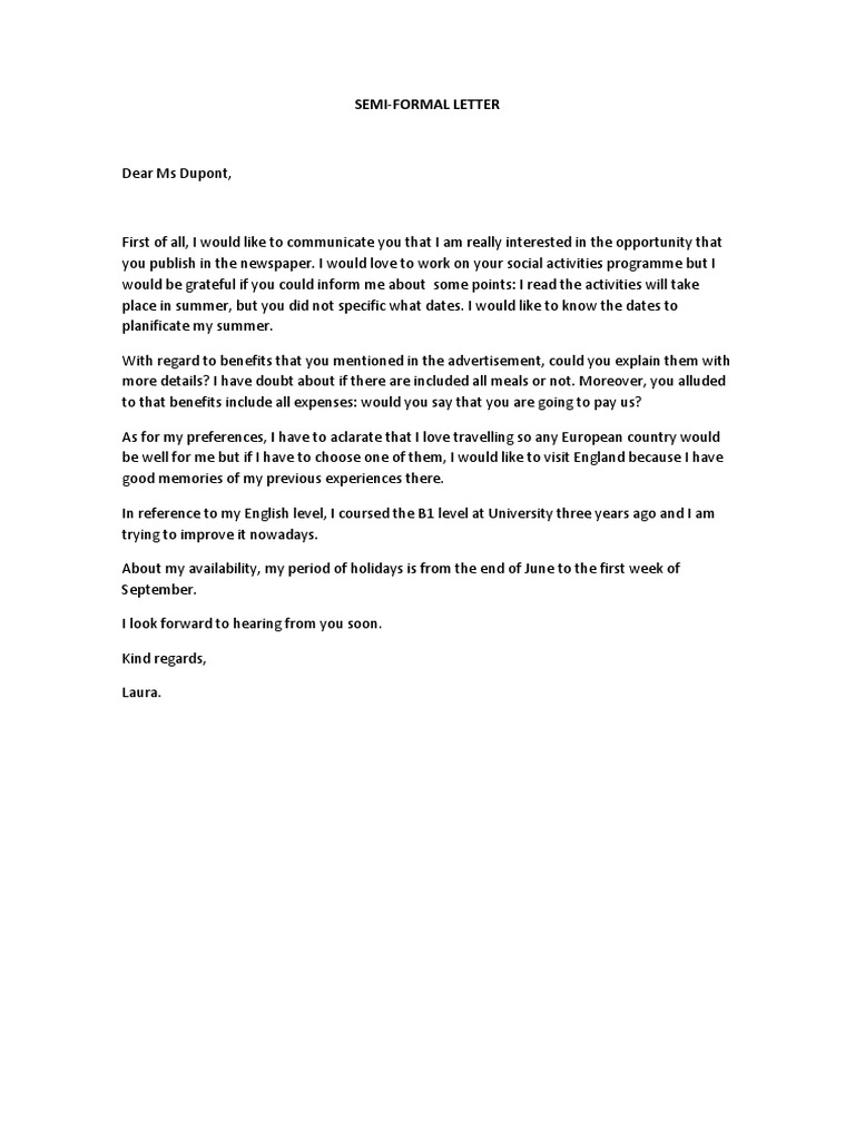 Semi Formal Letter Writing PDF