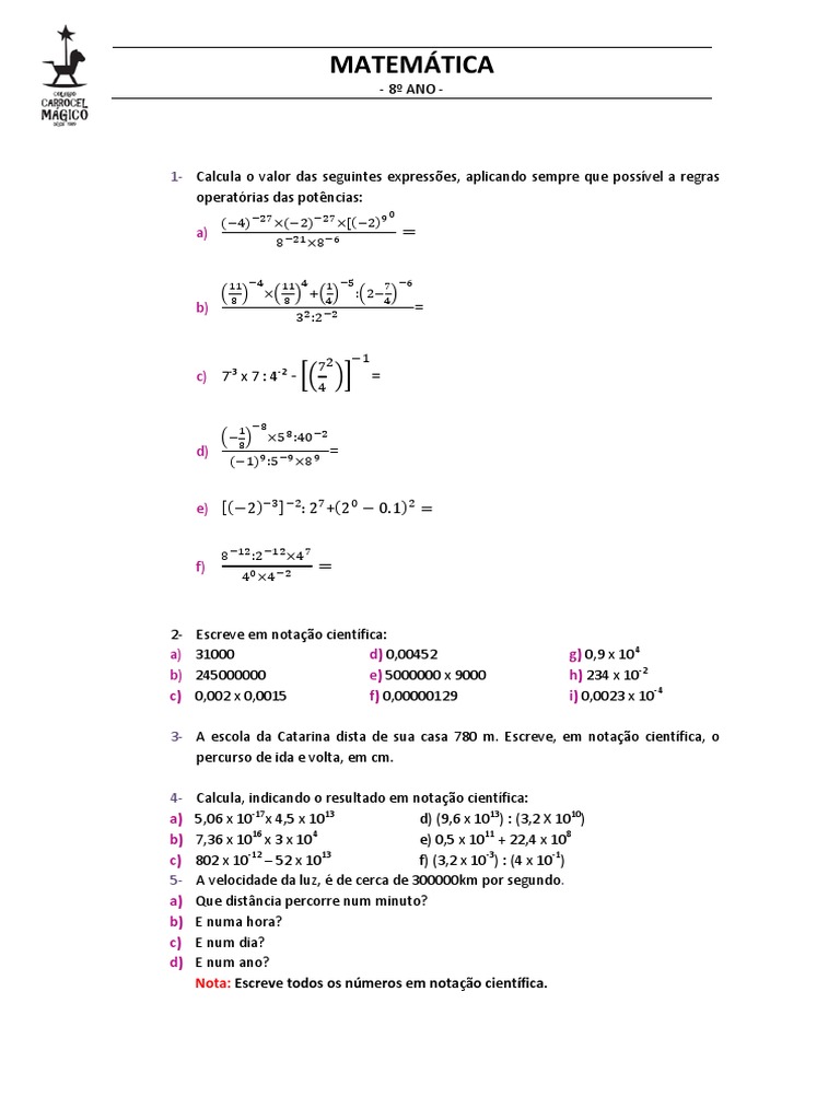 Notação Científica - Exercícios Resolvidos, PDF