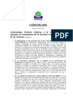 Comunicado aclaraciones técnicas a la propuesta IU