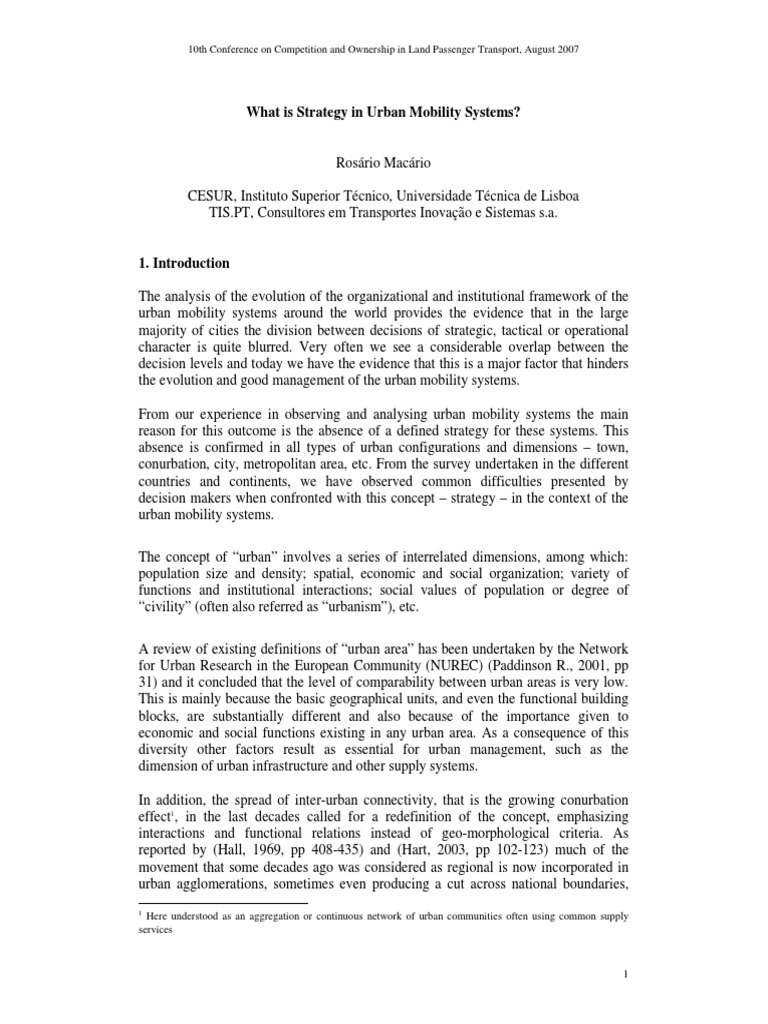 Strategy in Urban Mobility Systems | PDF | System | Sustainability