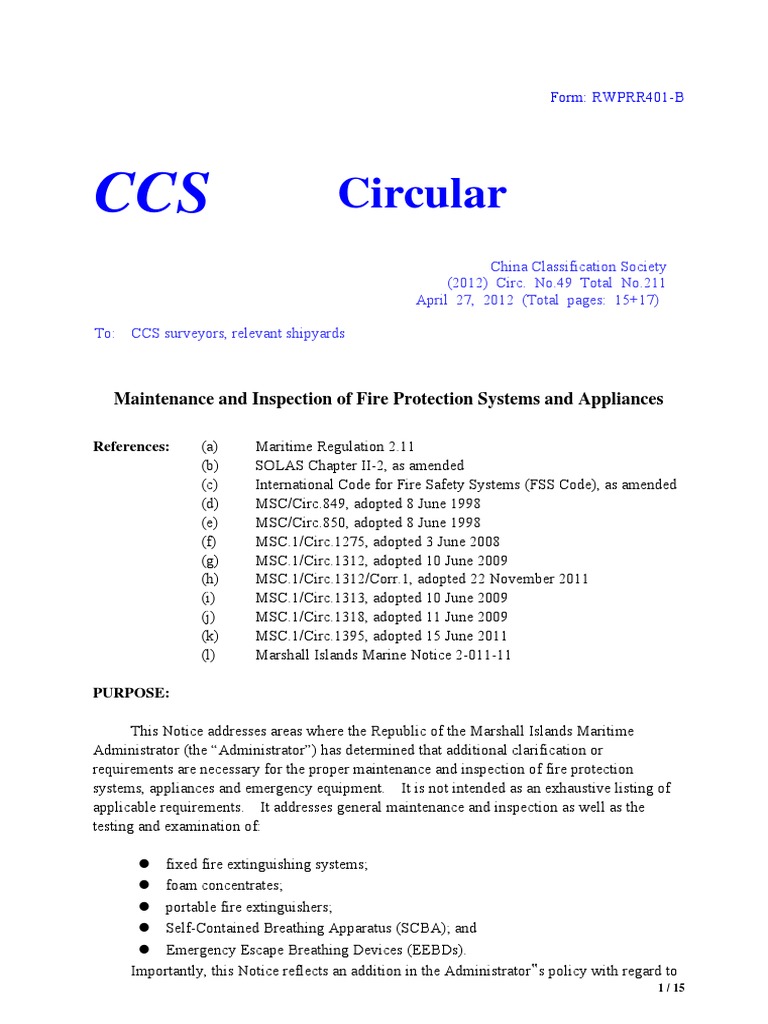 Maintenance and Inspection of Fire Protection Systems and Appliances ...