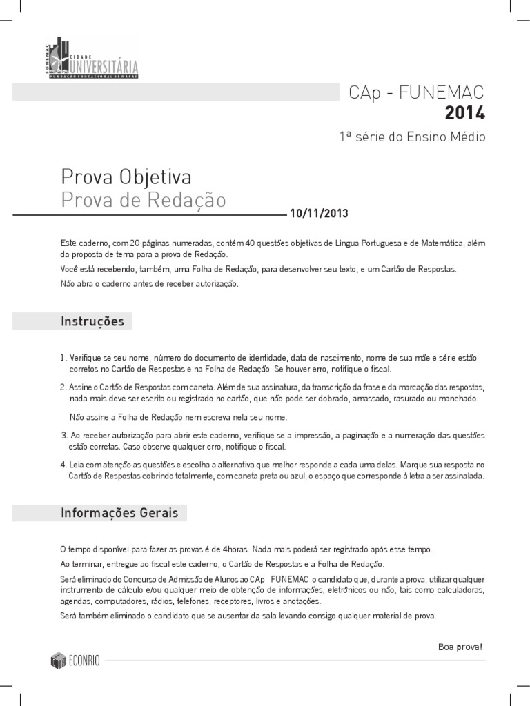 Prova de Admissão CAp 2014 | PDF | Internet | Palavra