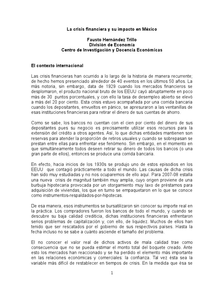 Impacto de la crisis financiera en México | PDF | Corrida bancaria ...