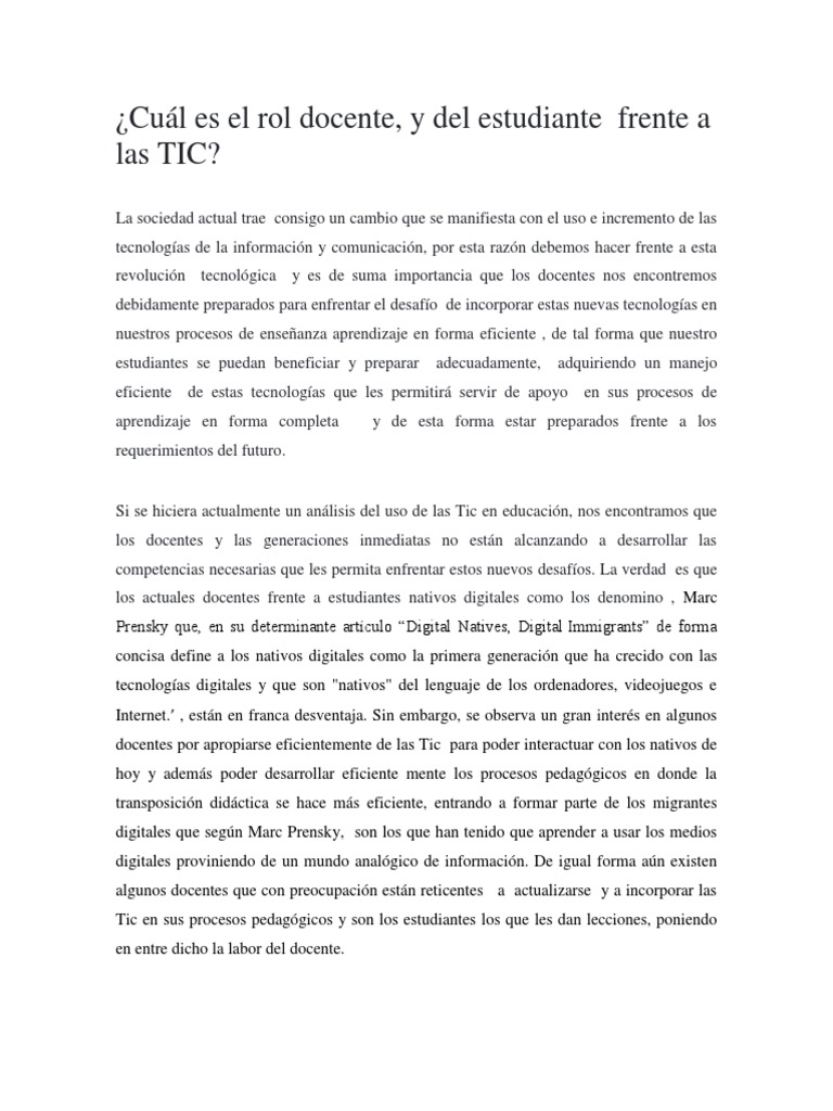 Rol del Docente y Estudiante ante TIC | PDF | Tecnología de información ...