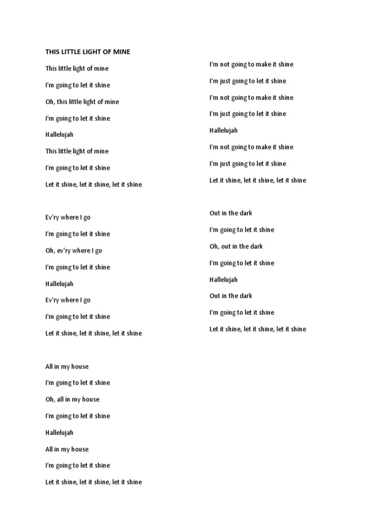 This Little Light of Mine | PDF for Free Printable Lyrics To This Little Light Of Mine