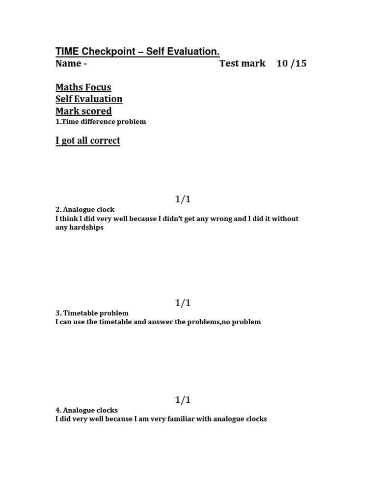 Time Checkpoint Self Evaluation | PDF | Career & Growth | Self-Improvement