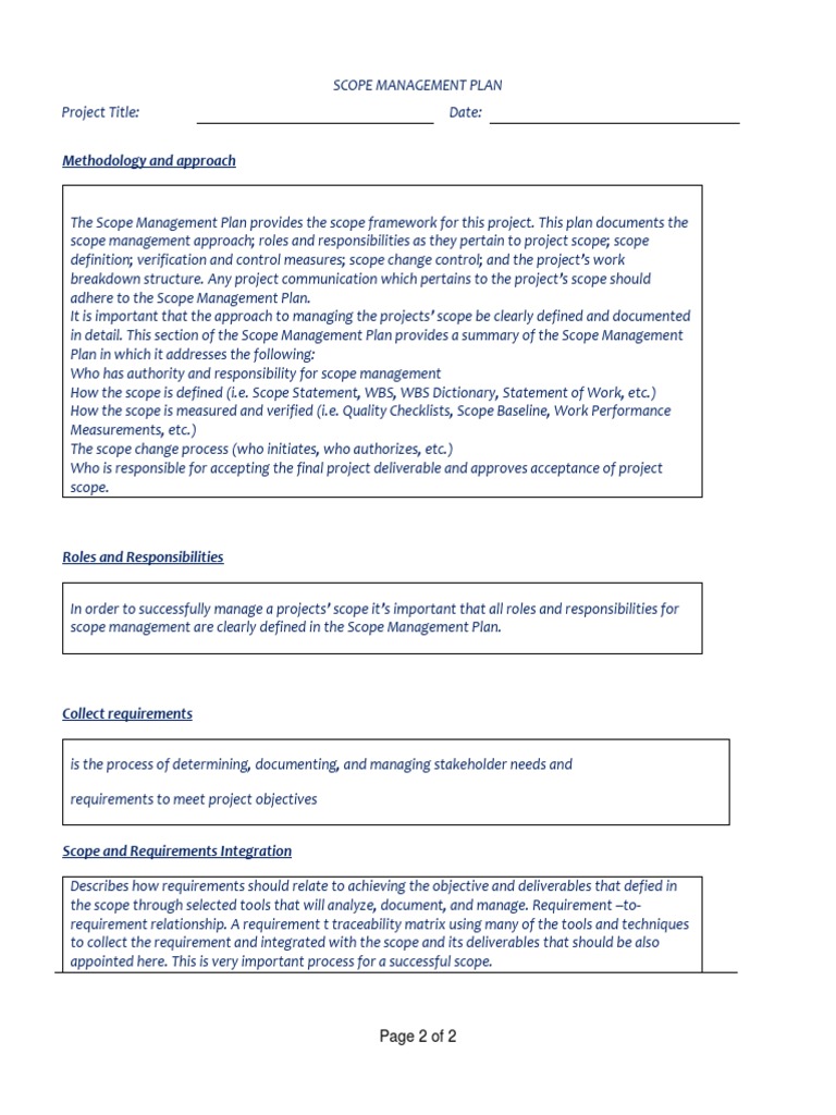 Scope Management Plan Overview | PDF | Leadership | Systems Engineering