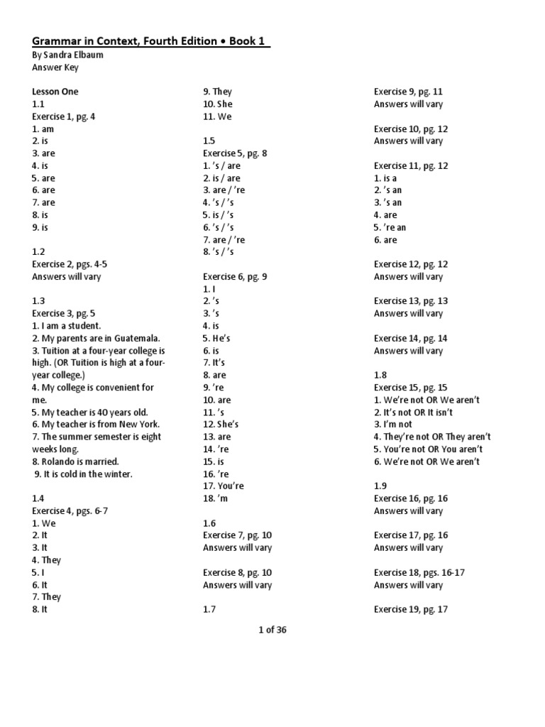 Grammar in Context 1 Answer Key | PDF | Wright Brothers | Charles