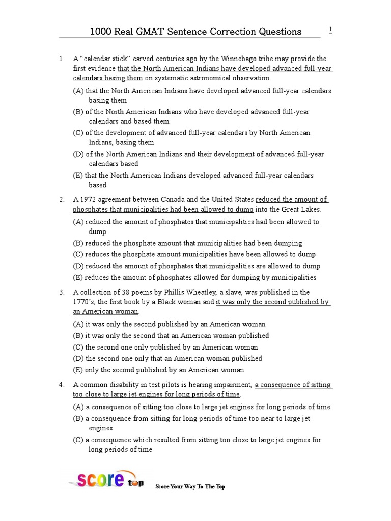 Sentence Correction Exercises For CAT GMAT LSAT and Competative Exams