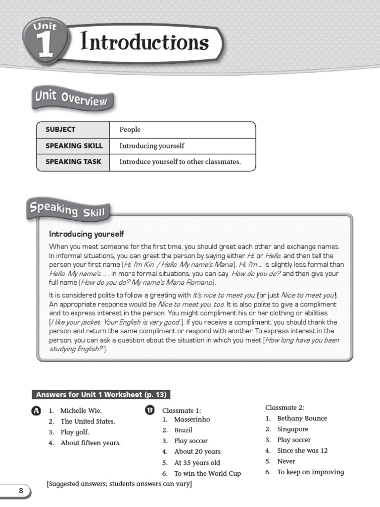 Boost Speaking TE1 Unit01 | PDF