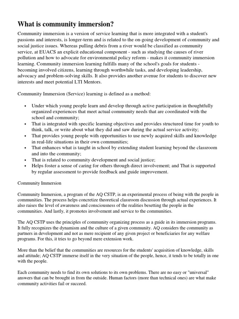 Community Immersion for CWTS Service Learning Community