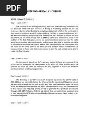 internship daily journal