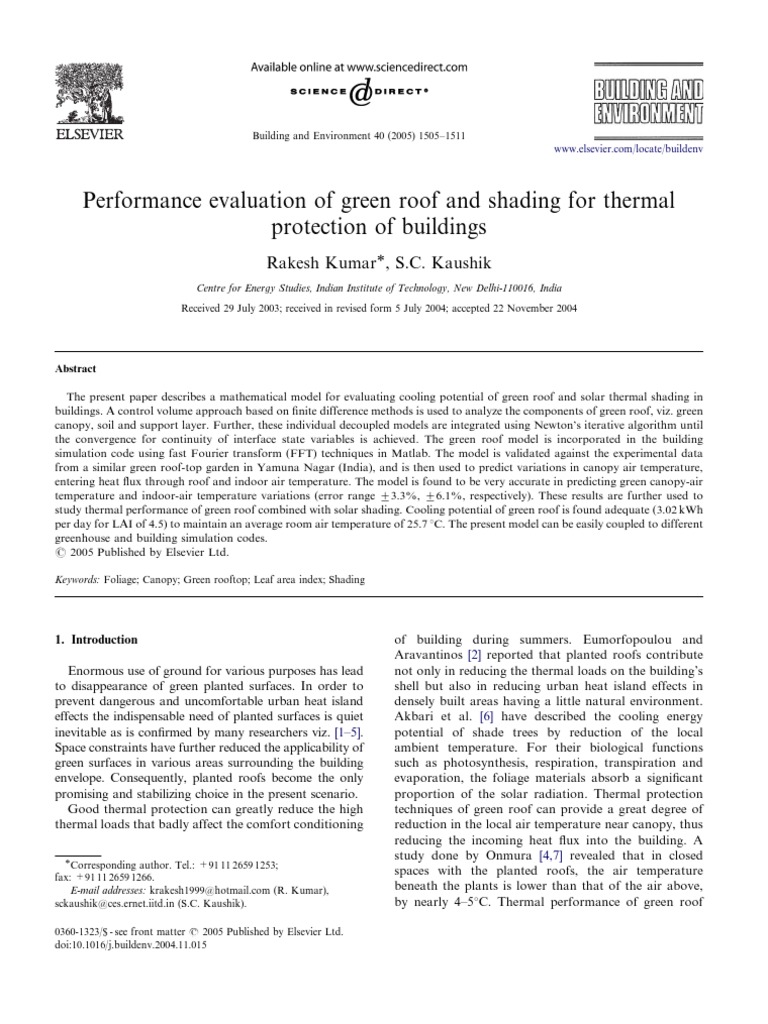 Performance Evaluation of Green Roof and Shading For Thermal Protection ...