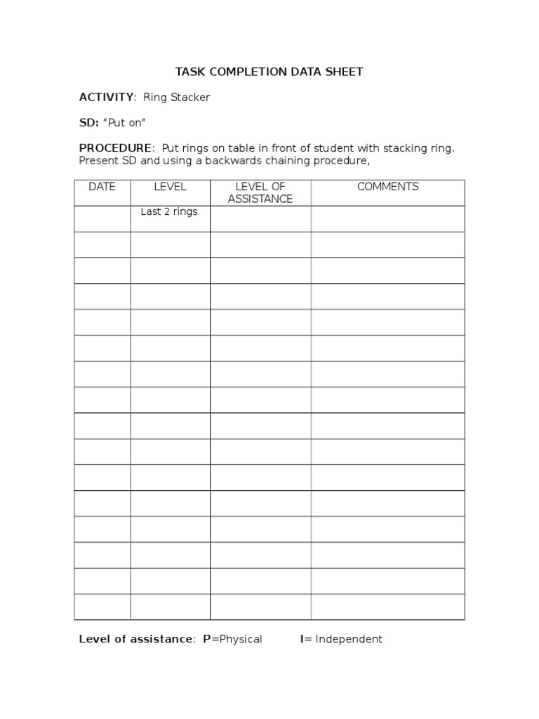 Task Completion Data Sheet - Ring Stacker - 032706 | PDF | Computing ...