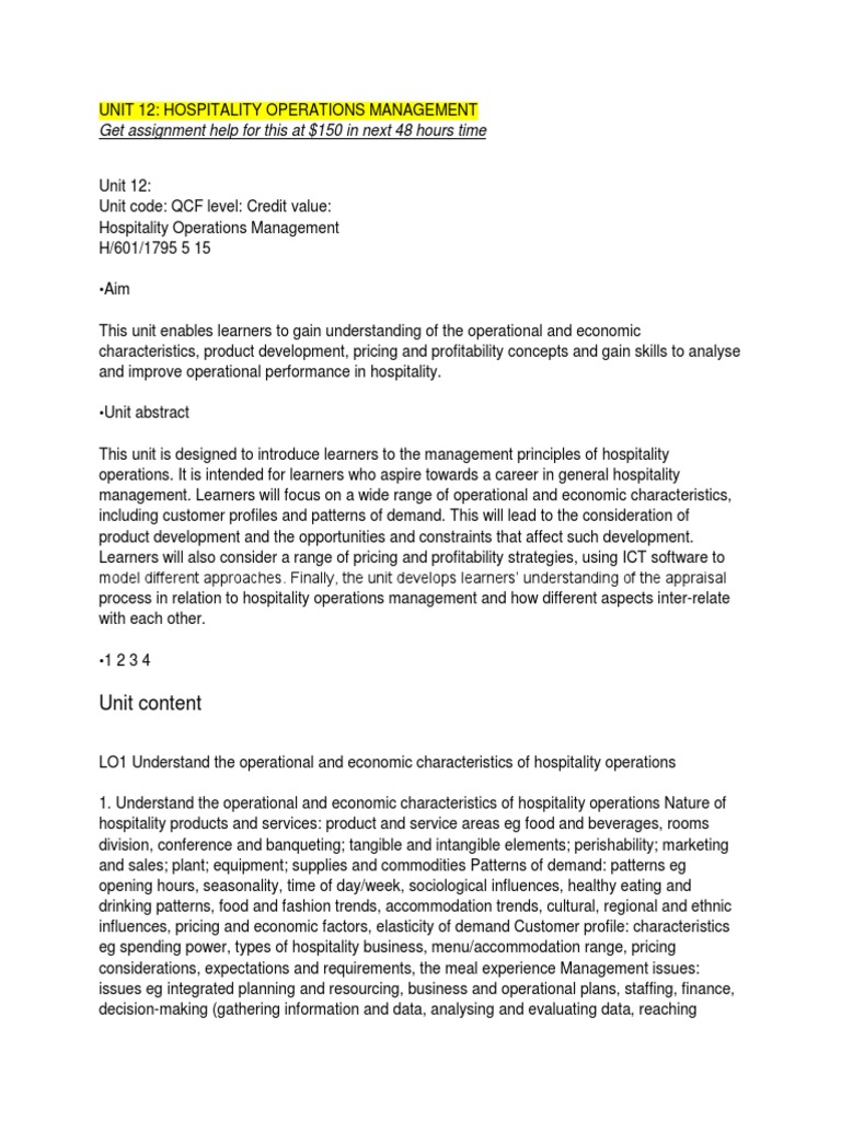 UNIT 12 Hospitality operations management | Pricing | Real ...