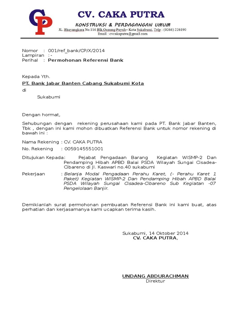 Surat Permohonan Referensi Bank Bank