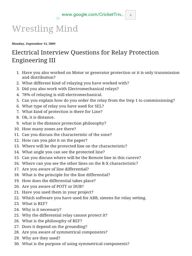 Wrestling Mind Electrical Interview Questions For Relay Protection
