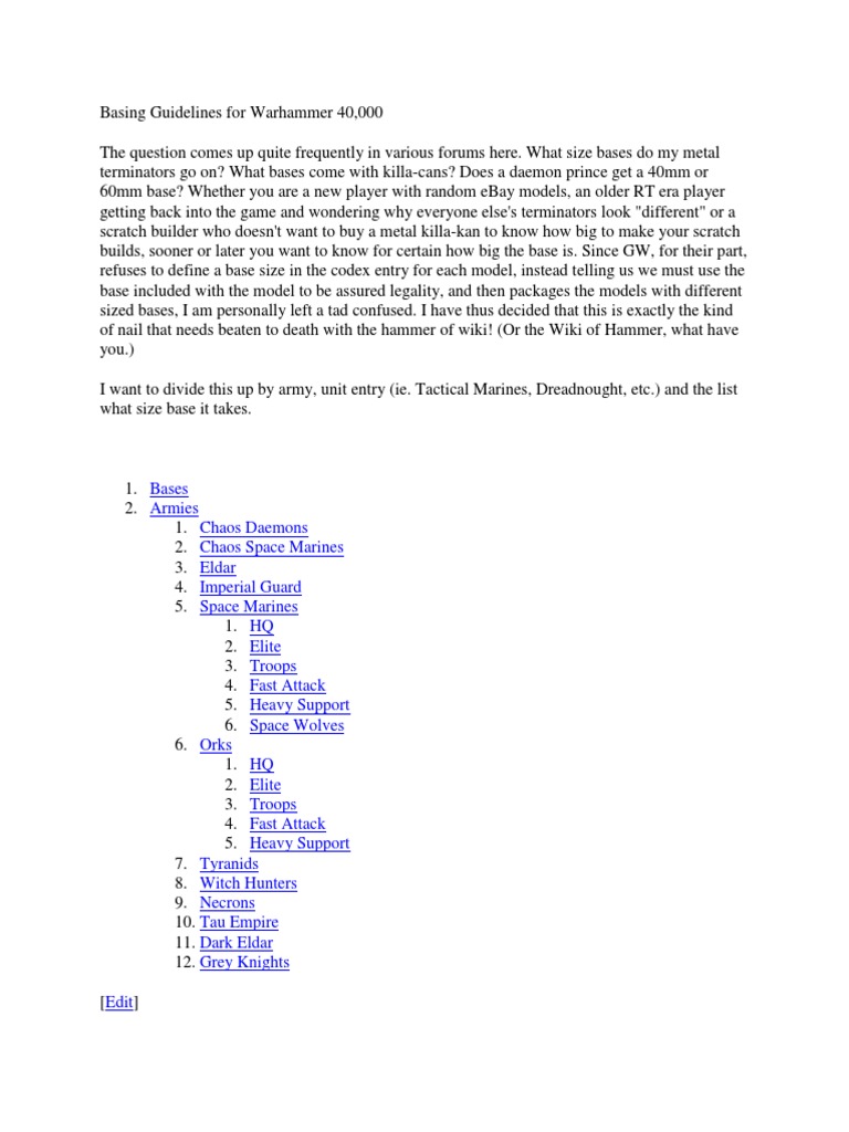 BASING GUIDELINES FOR WARHAMMER 40 000 intelligence overview