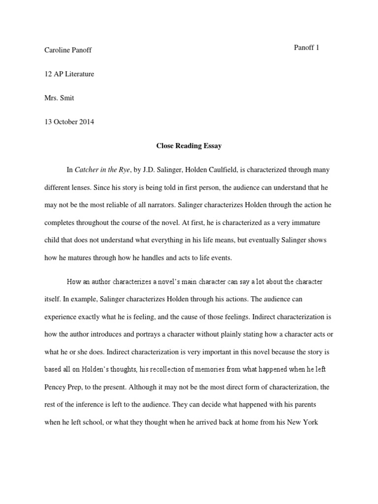 literary essay on catcher in the rye