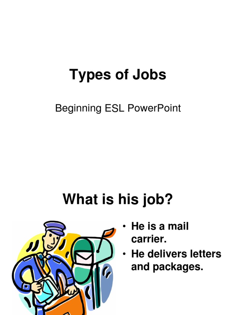 Types of Jobs Beginning Esl Powerpoint PDF