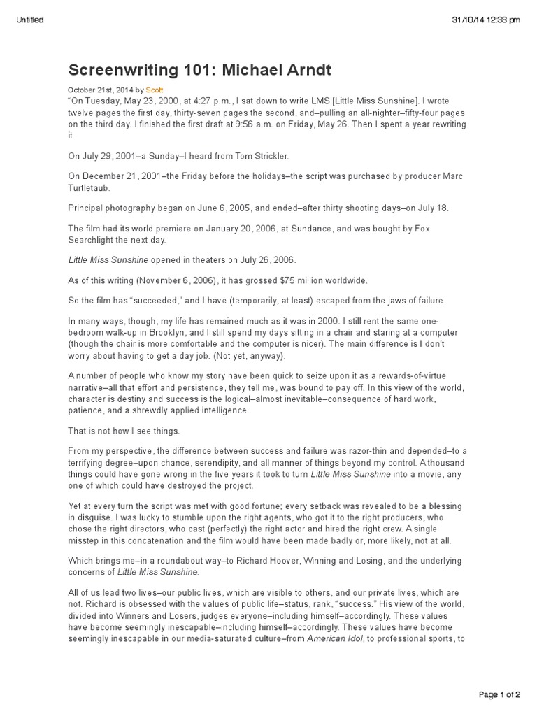 Insights from Michael Arndt on Screenwriting | PDF | Games & Activities ...