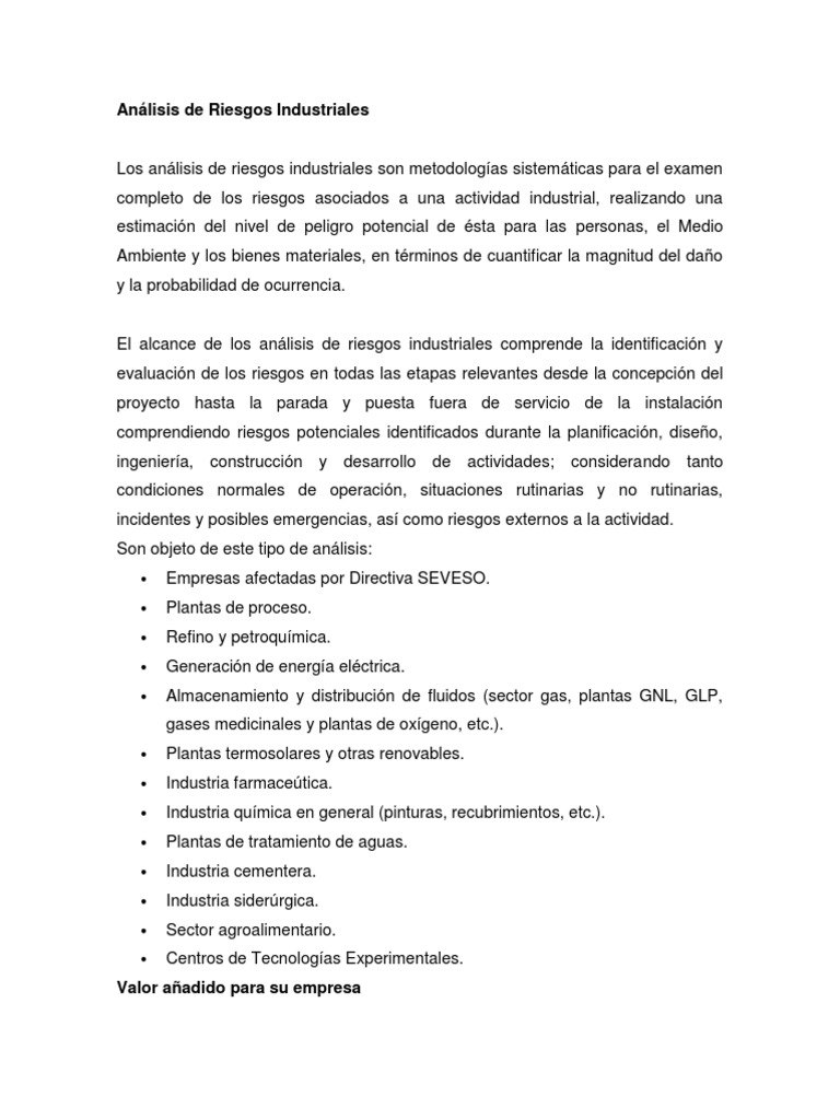 Análisis de Riesgos Industriales | PDF | Seguridad y salud ocupacional ...