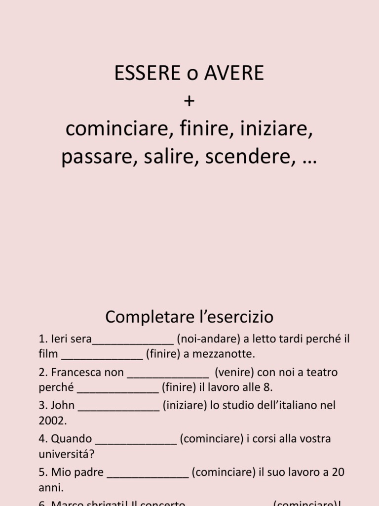 essere o avere esercizio