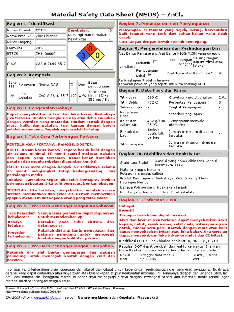 MSDS Zinc Chloride (ZnCl2) | PDF
