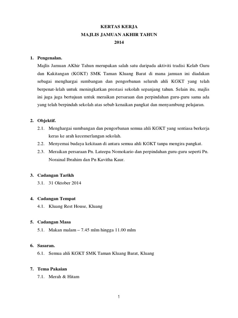Contoh Kertas Kerja Jamuan Makan Contoh Bass - vrogue.co