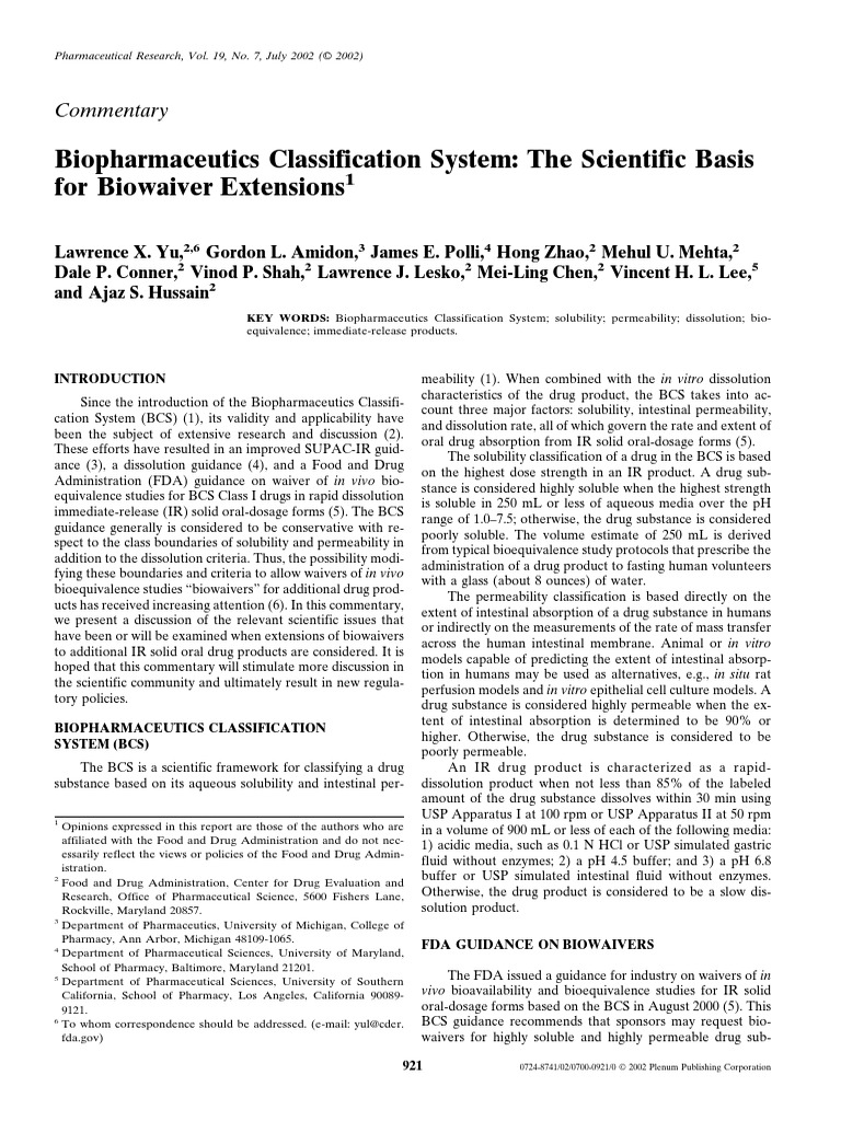 Biopharmaceutics Classification System-The Scientific Basis PDF | PDF ...