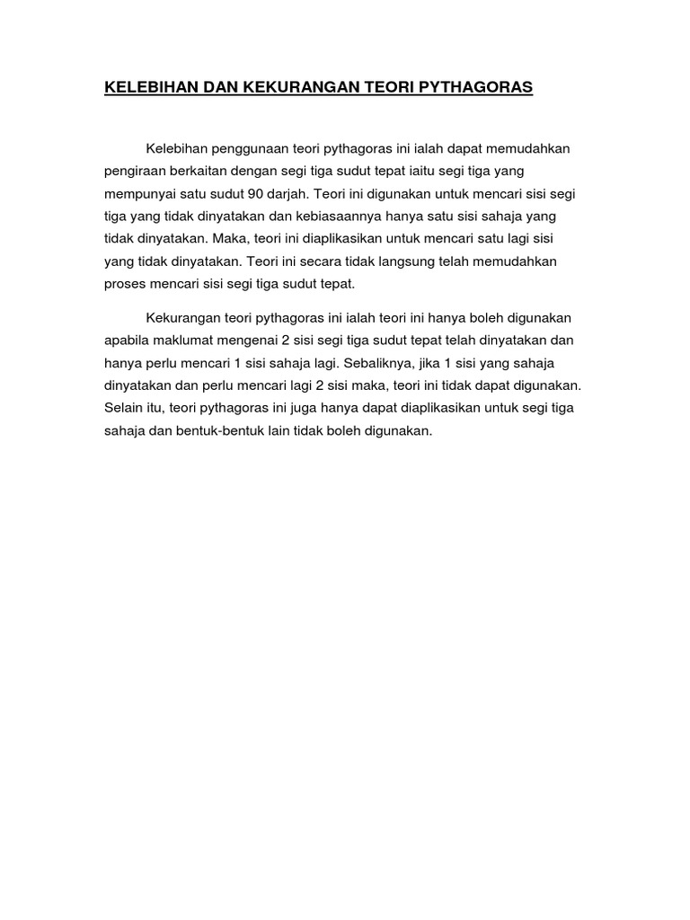 Kelebihan Dan Kekurangan Teori Pithagoras Math 3 Pdf