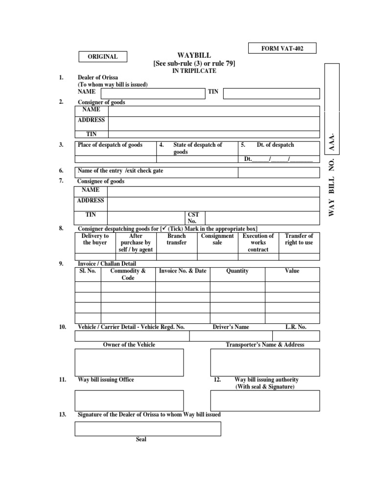 Waybill for Goods Transport | PDF