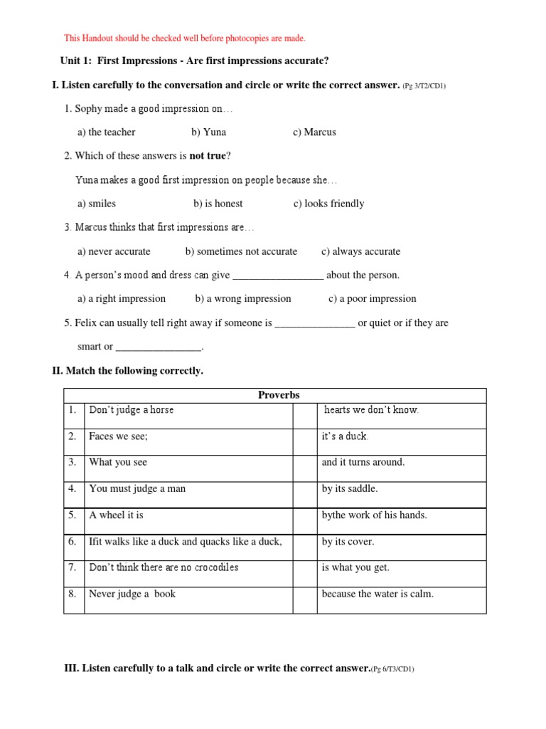 Unit 1 First Impressions Pdf