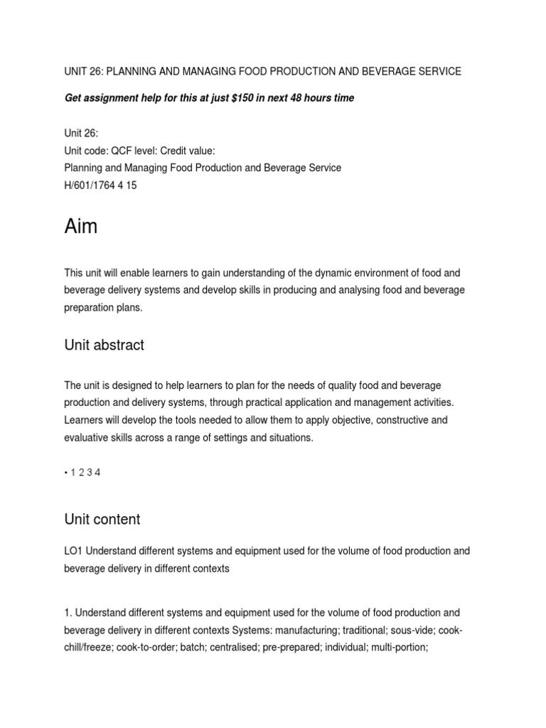 UNIT 26 Planning and Managing Food Production and Beverage Service ...