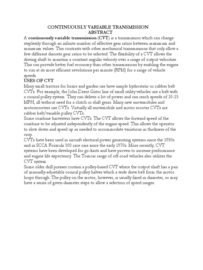 Continuously Variable Transmission | PDF | Computers | Technology ...