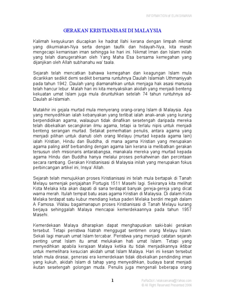 Gerakan Kristianisasi Di Malaysia