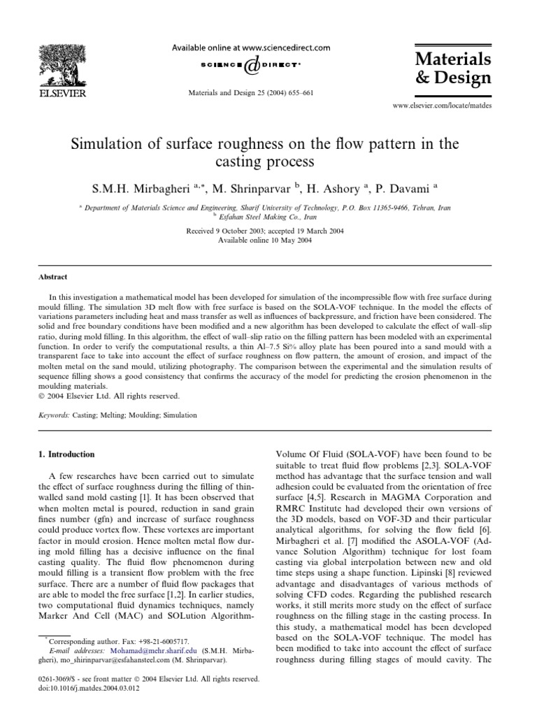 Simulation of Surface Roughness On The Flow Pattern in The Casting ...